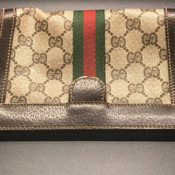 Gucci Web Vintage Brown Monogram PVC Canvas Leather Clutch / Cosmetic - Picture 10 of 16